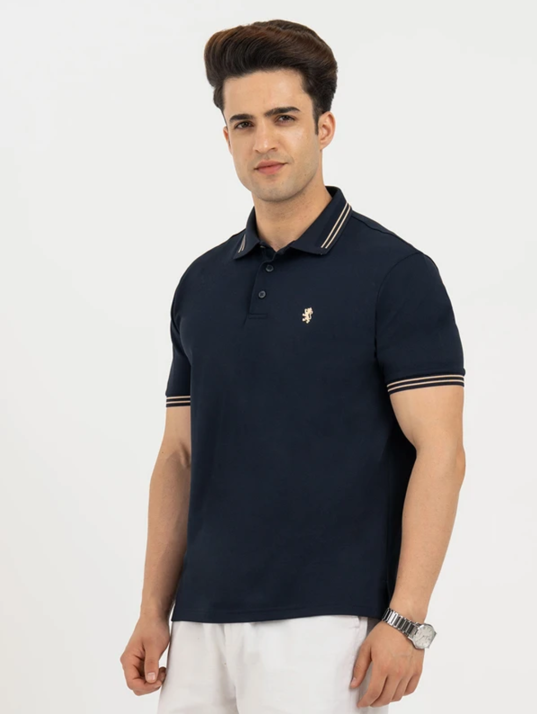 Men Solid Polo Neck Polyester Dark Blue T-Shirt