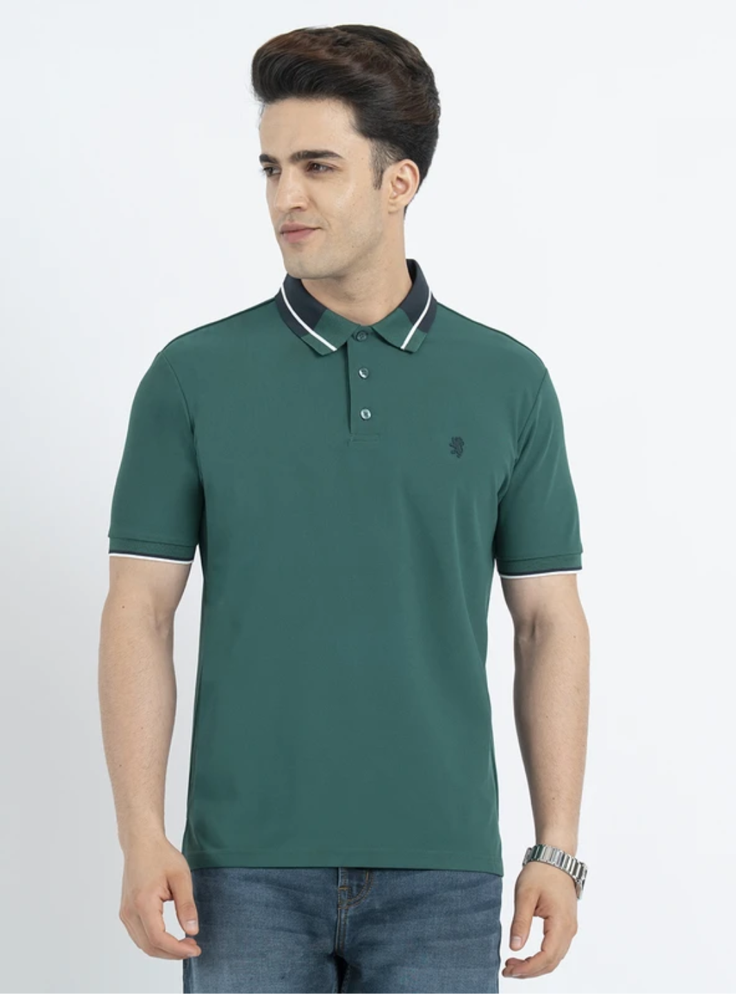 Men Solid Polo Neck Polyester Dark Green T-Shirt