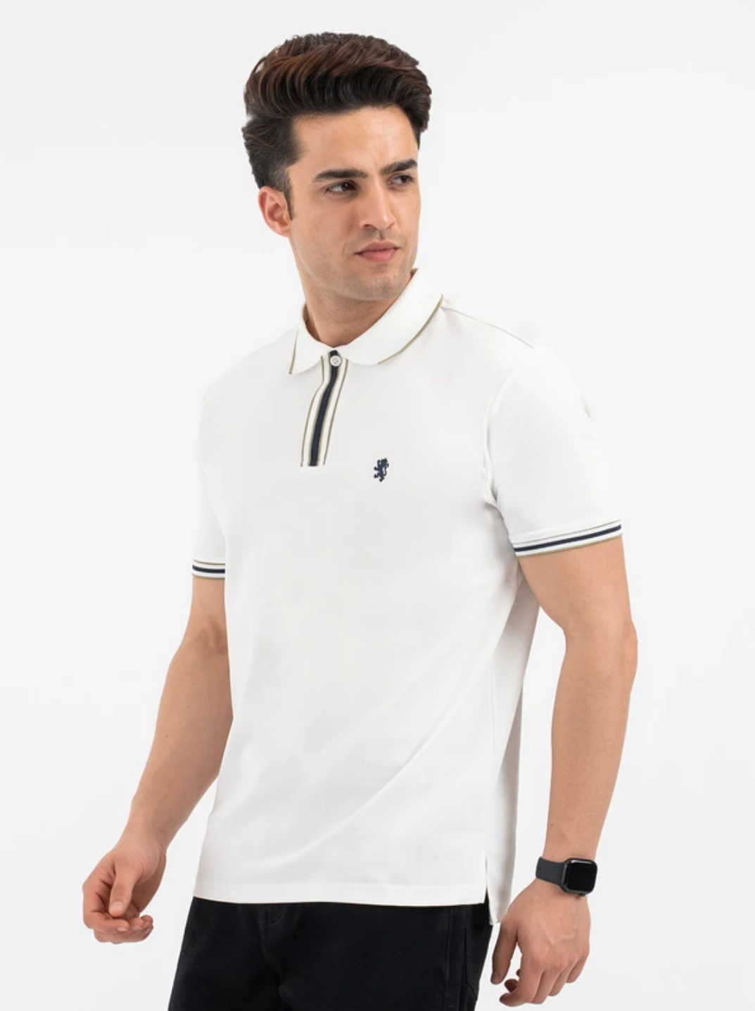 Men Solid Polo Neck Polyester White T-Shirt