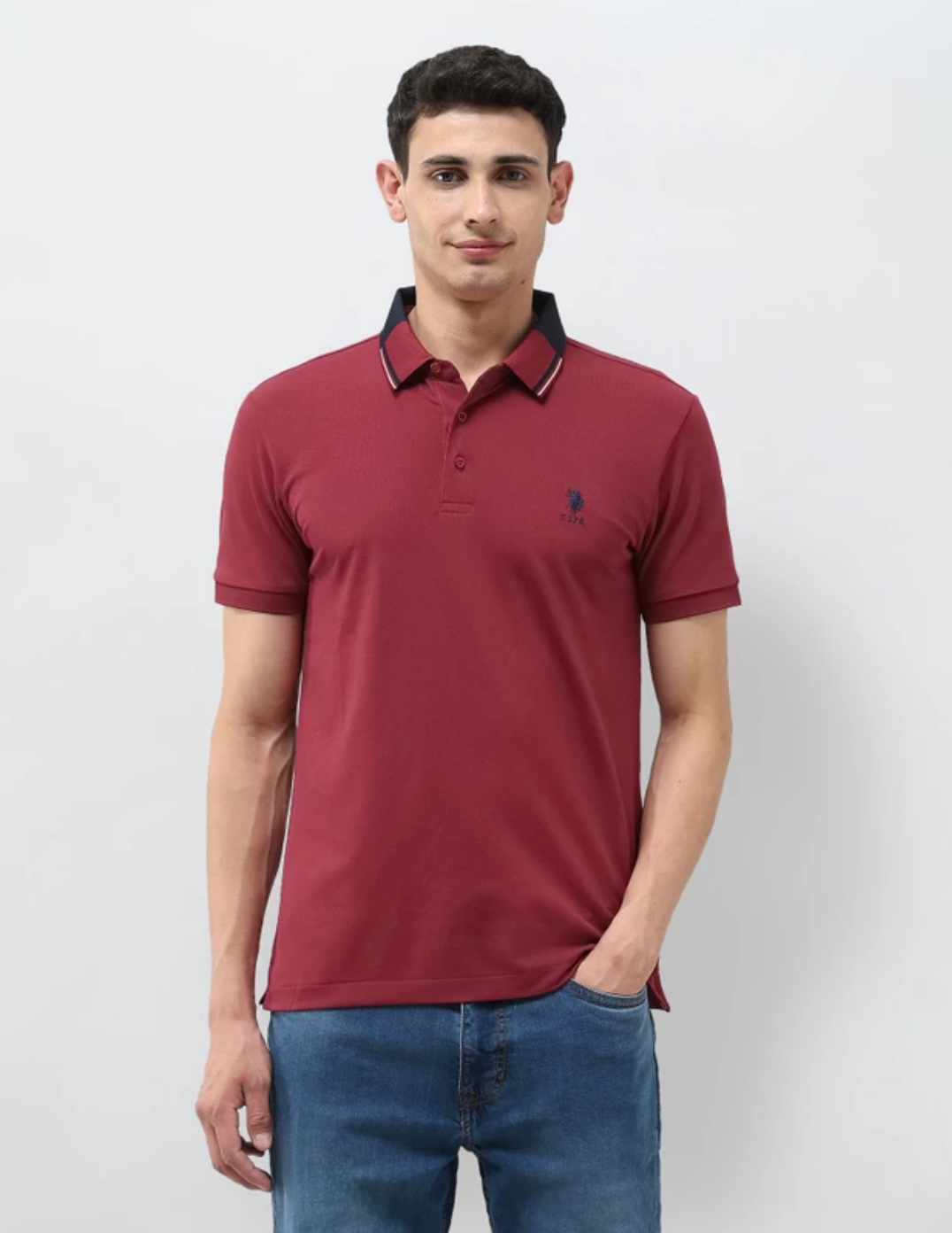 Men Solid Polo Neck Pure Cotton Maroon T-Shirt